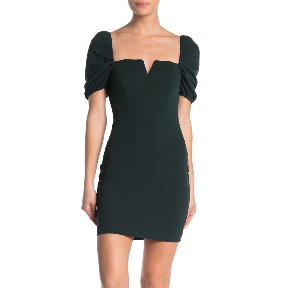 Bailey Blue V-Wire Puff Sleeve Scuba Crepe Dress